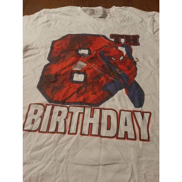 New Mens Small Marvel Siderman 8th Birthday Short Sleeve Tee T-Shirt Top NWT - Picture 2 of 2